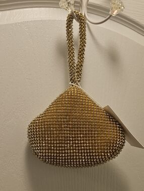 NWT.  Gold & Rhinestone Studded Evening Wristlet Bag